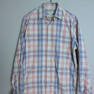 j.crew classic stretch organic cotton secret wash shirting pink purple check M